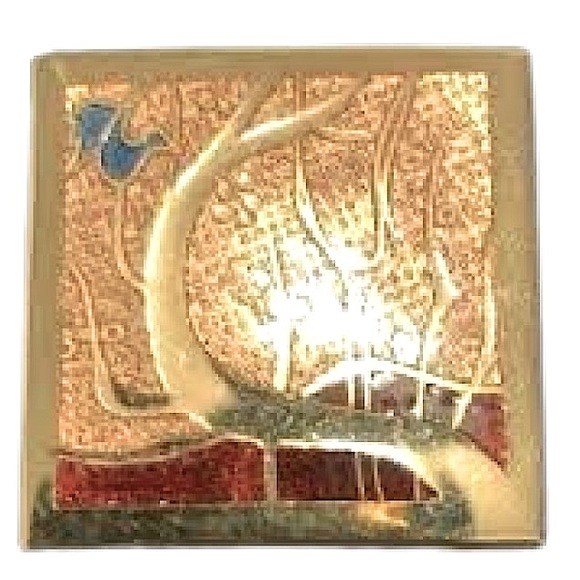 De Passille Sylvestre Square Brooch -Golden Tree Enamel Modernist Pin 1960s - Picture 5 of 7